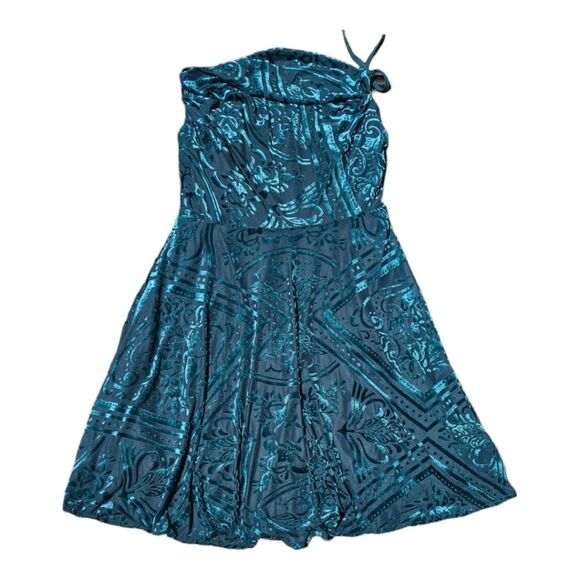 Urban Outfitters NWT UO Lexi Dress Mini Teal Turquoise‎ Velvel Burnout Size XS - Picture 3 of 9